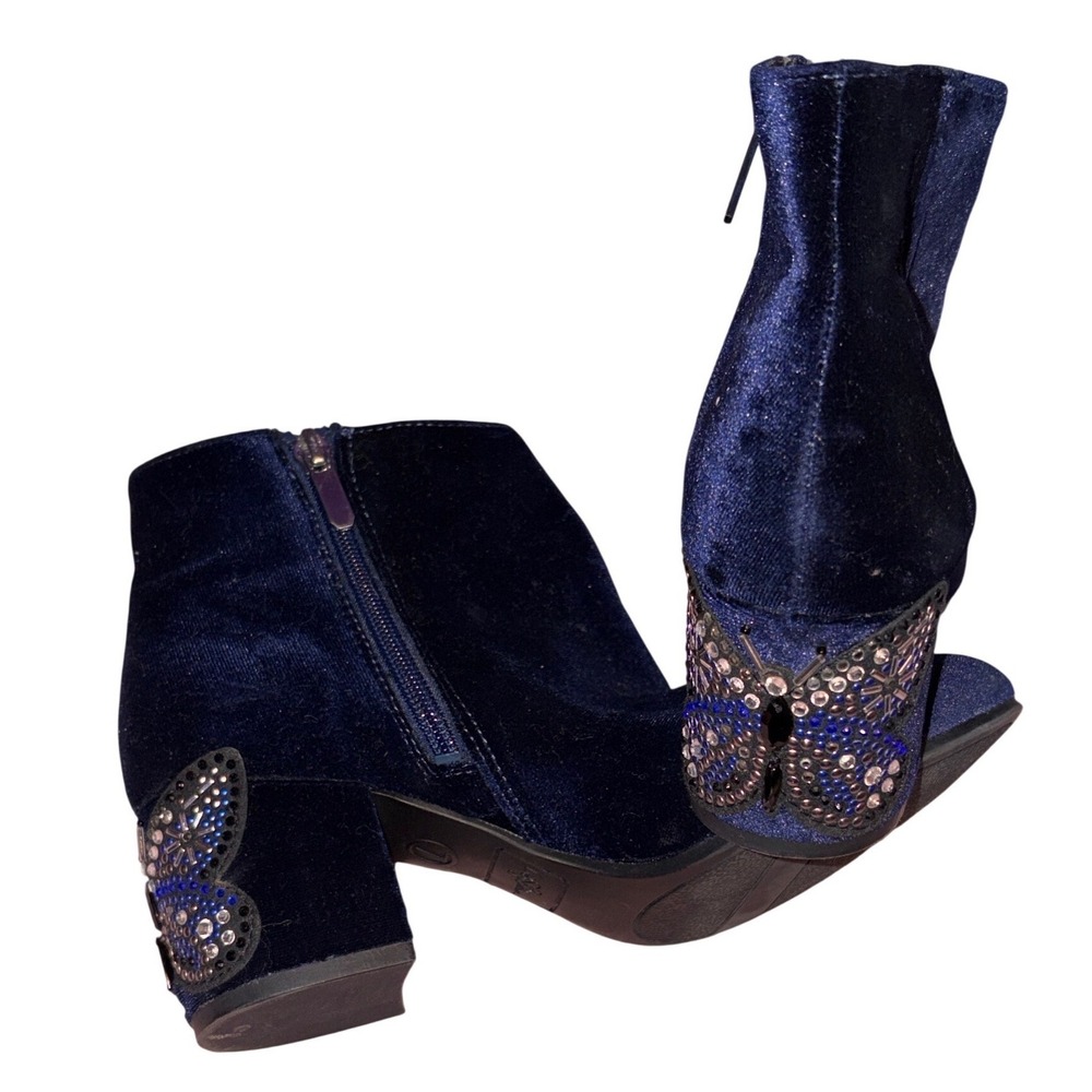 Libby Edelman Womens Blue Velvet Ankle Boots Butterfly Heel Embellished Size 7